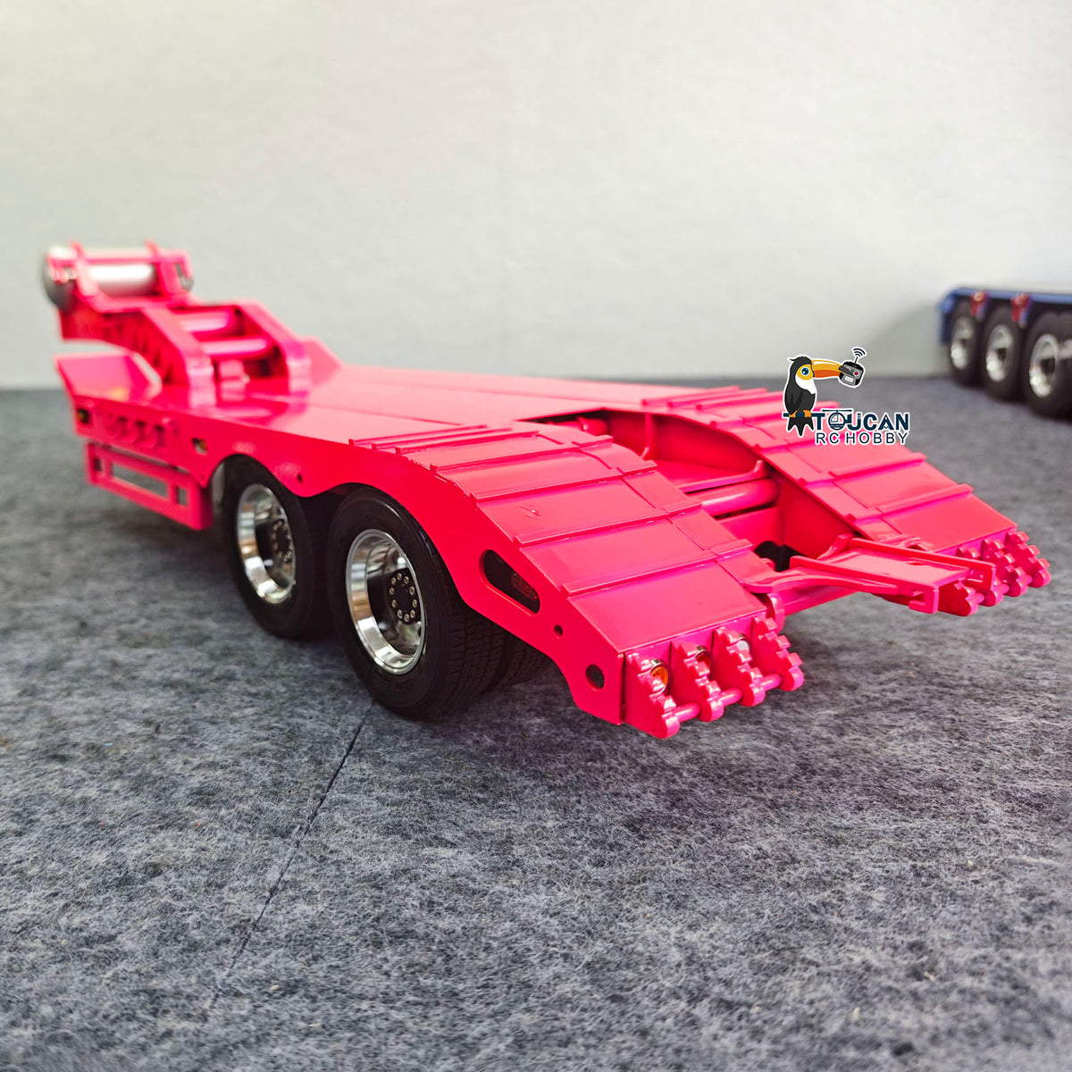 TOUCAN RC HOBBY HHG Model 1/14 Metal 2 Axle Flatbed Trailer Manual Width Adjustable 18-23cm with Lights Stainless Steel Wheels for RC Tractor Truck Model