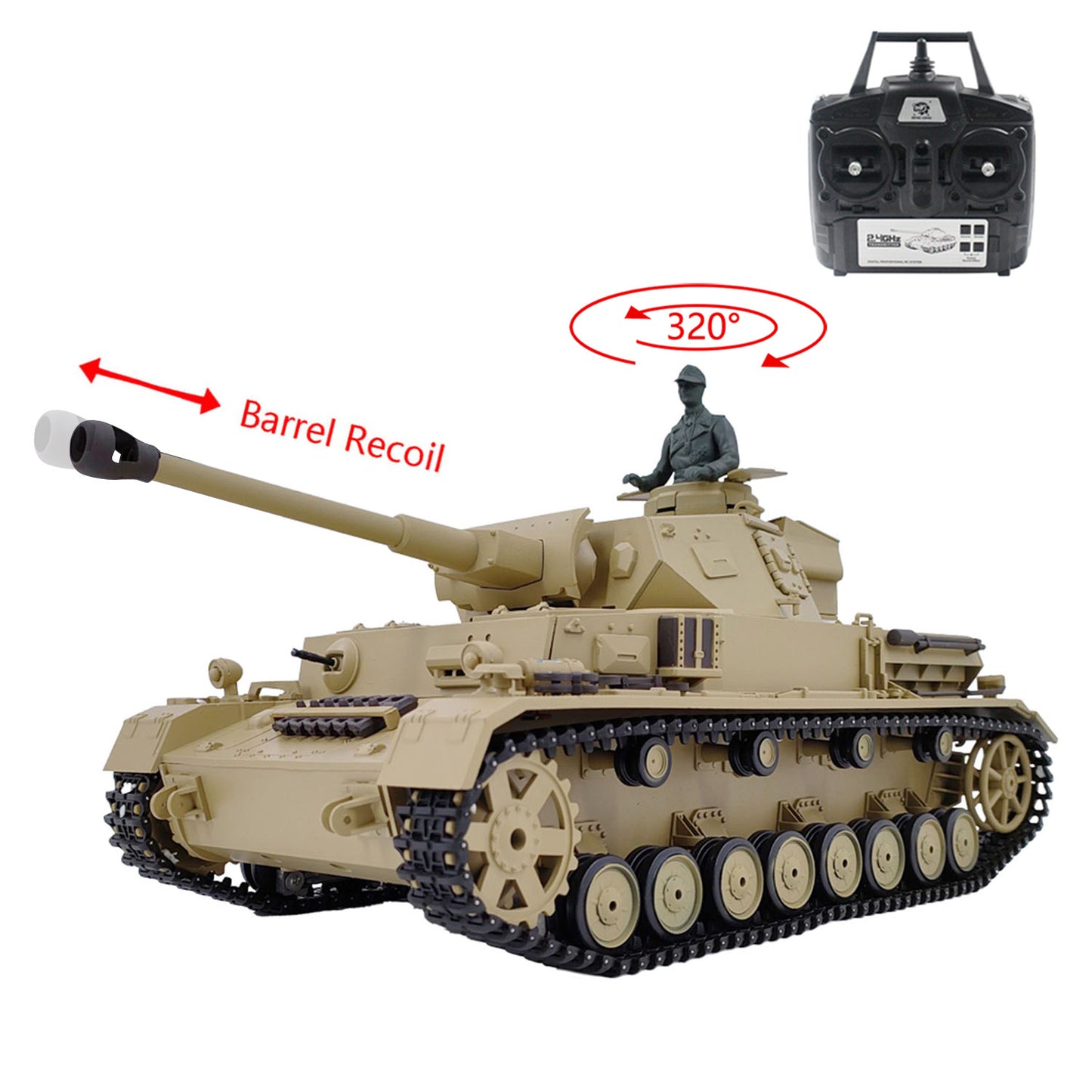 TOUCAN RC HOBBY Henglong 3859 1/16 7.0 Plastic German Panzer IV F2 RTR RC Tank Model BB Infrared Combat System Steel Gearbox 1800mah Battery