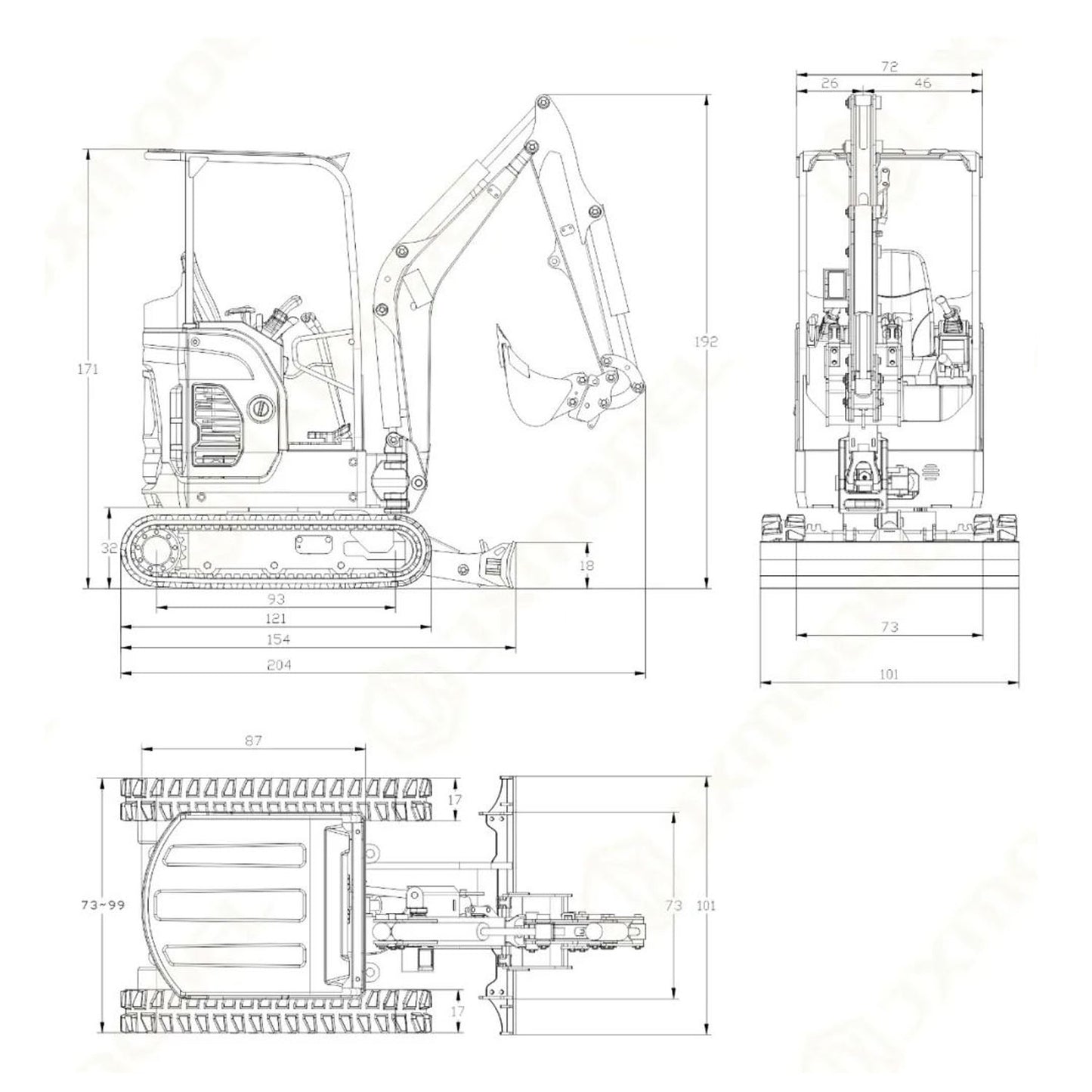 JXModel E20 1/14 Metal RC Hydraulic Excavator RTR Mini Digger Model