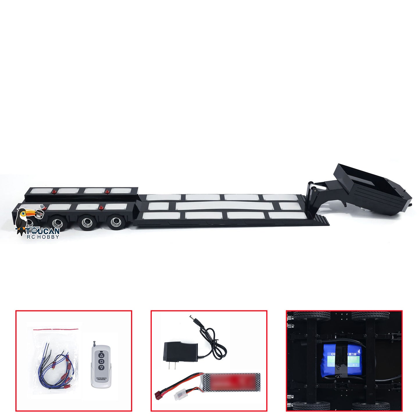 4-Axle Metal Extendable Semi-trailer for 1/14 RC Tractor Truck Radio Control Car Painted Hobby Model DIY Parts Rear Light LED