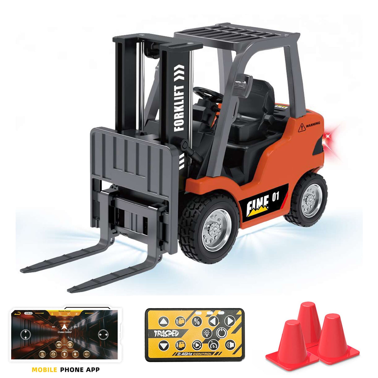 1/64 RC Forklift Full Proportion Control Realistic Details Road Barrier Desktop Ornaments Gift Parent Child Interaction RTR