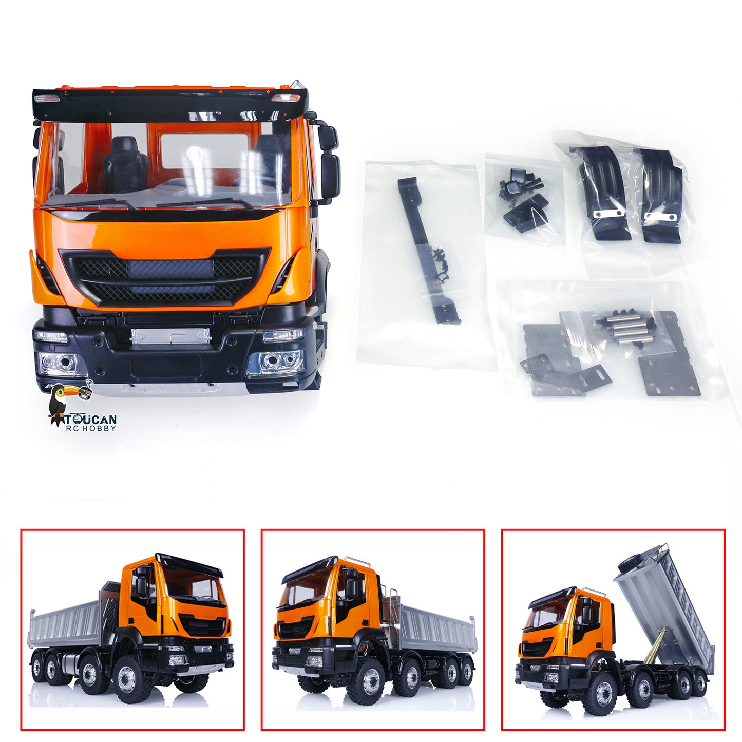 Plastic Car Shell With Interior Spare Part for 1/14 RC Truck Dumper Radio Control Tipper DIY Model Cars Accessory