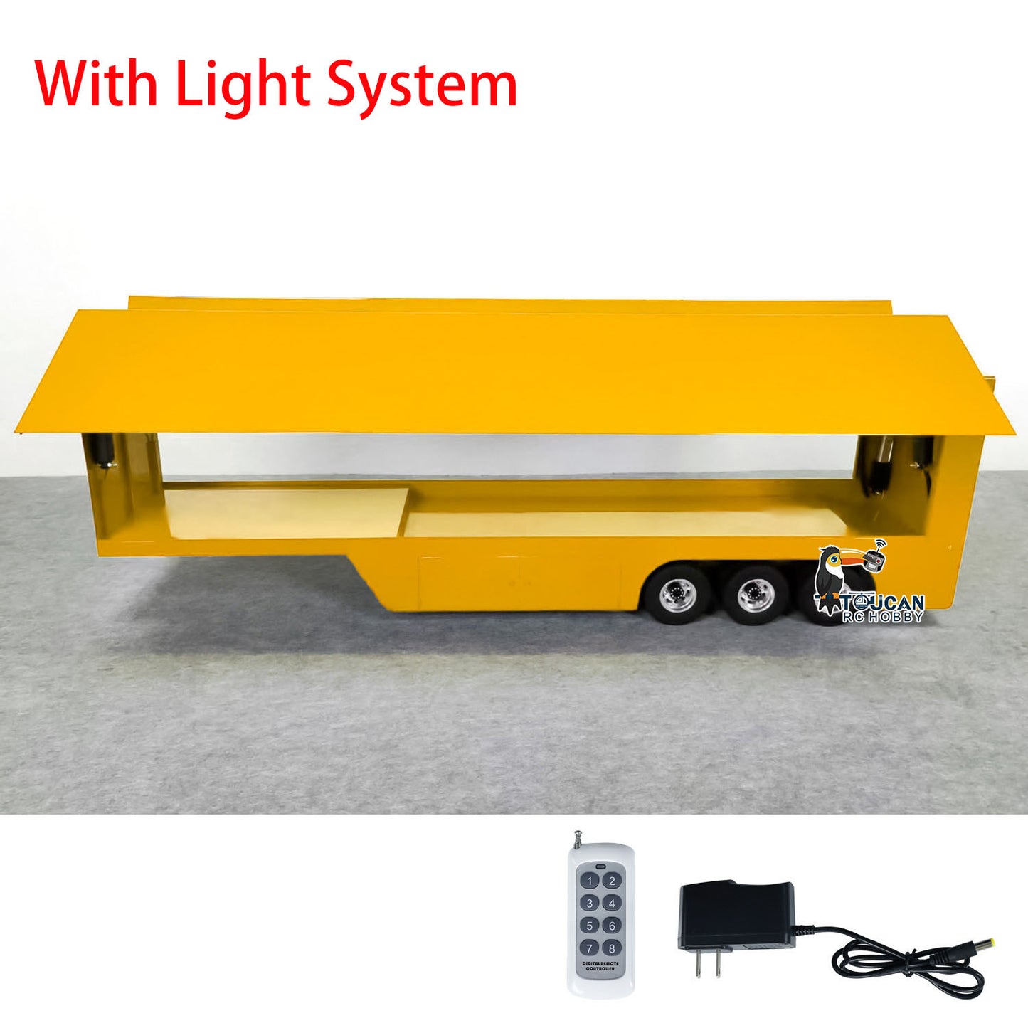 1:14 Metal RC Mobile Stage Vehicles Remote Control Roadshow Trailer Truck for Shows Lights Painted Electric Model