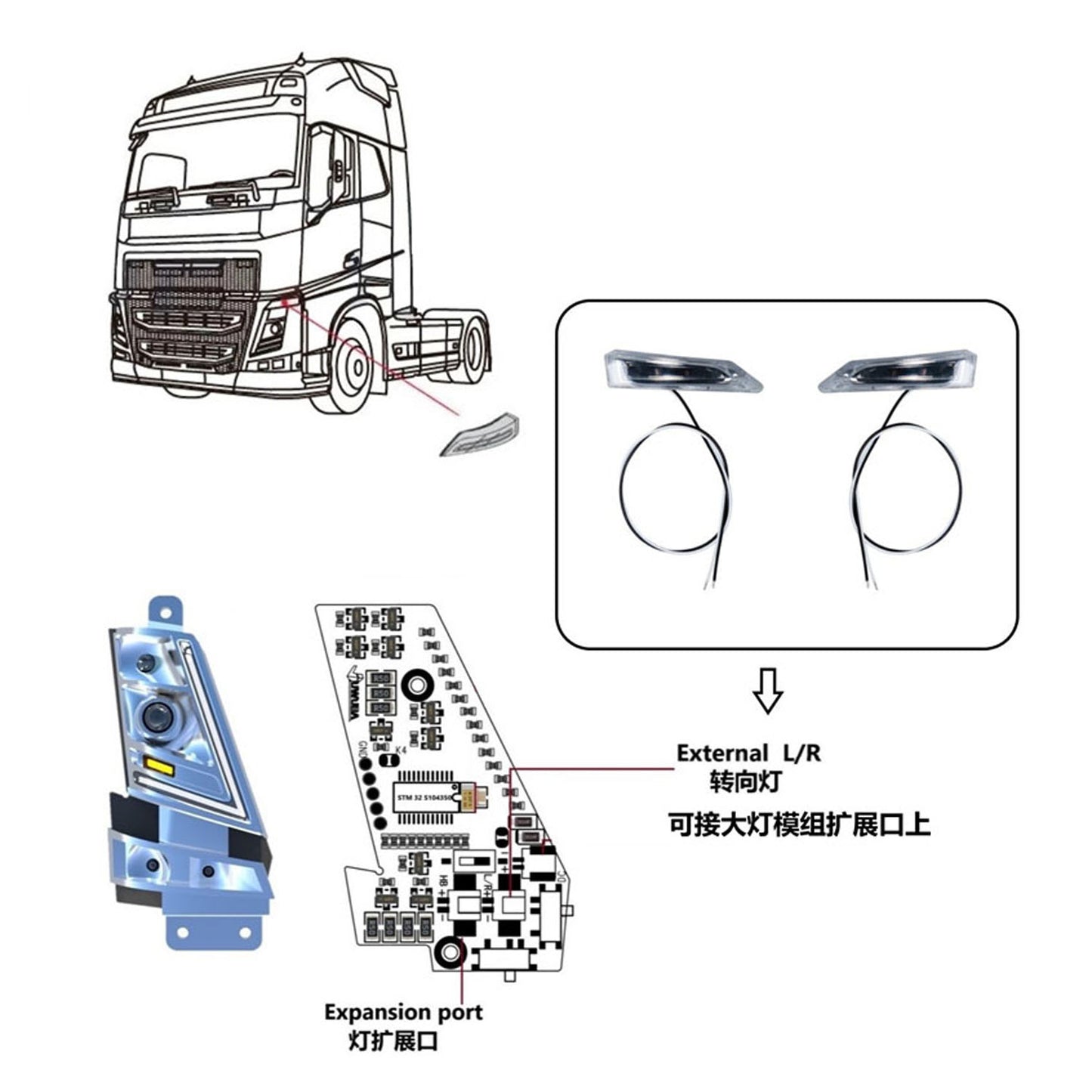 Plastic Bumper Side Turn Signal Light for 1/14 DIY Remote Control Tractor Truck 56360 56362 56375 RC Lorry Car