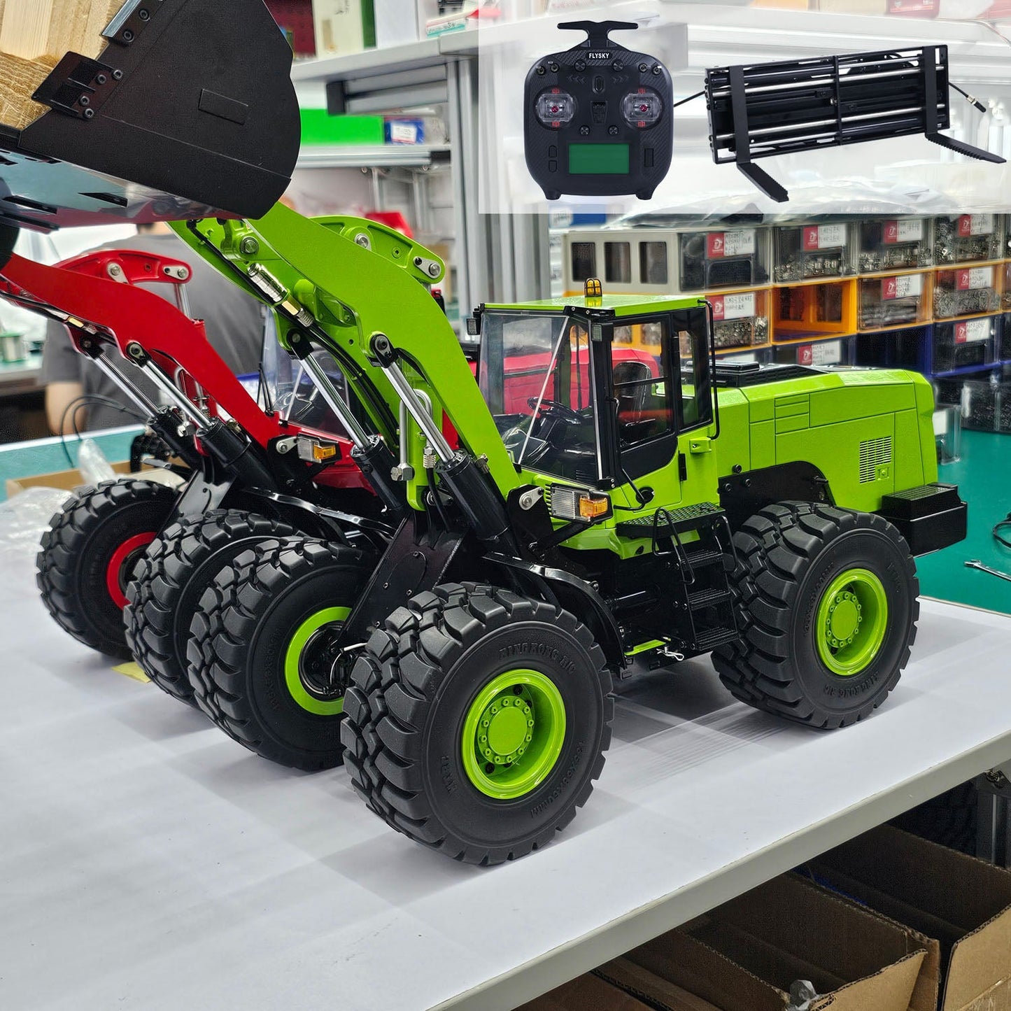 In Stock 1/14 RC Metal Hydraulic Loader WA480 Remote Control Construction Heavy Machine Quick Coupler Fork Bucket Light Sound ST8 Radio