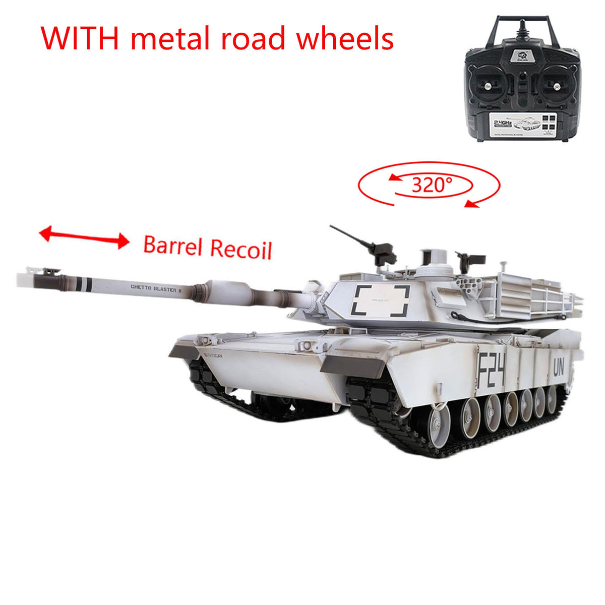 TOUCAN RC HOBBY Henglong 1/16 7.0 RC Tank M1A2 Abrams 3918 Barrel Recoil BB IR 320 Degrees Turret Steel Gearbox Metal Wheels Battery Smoke Radio