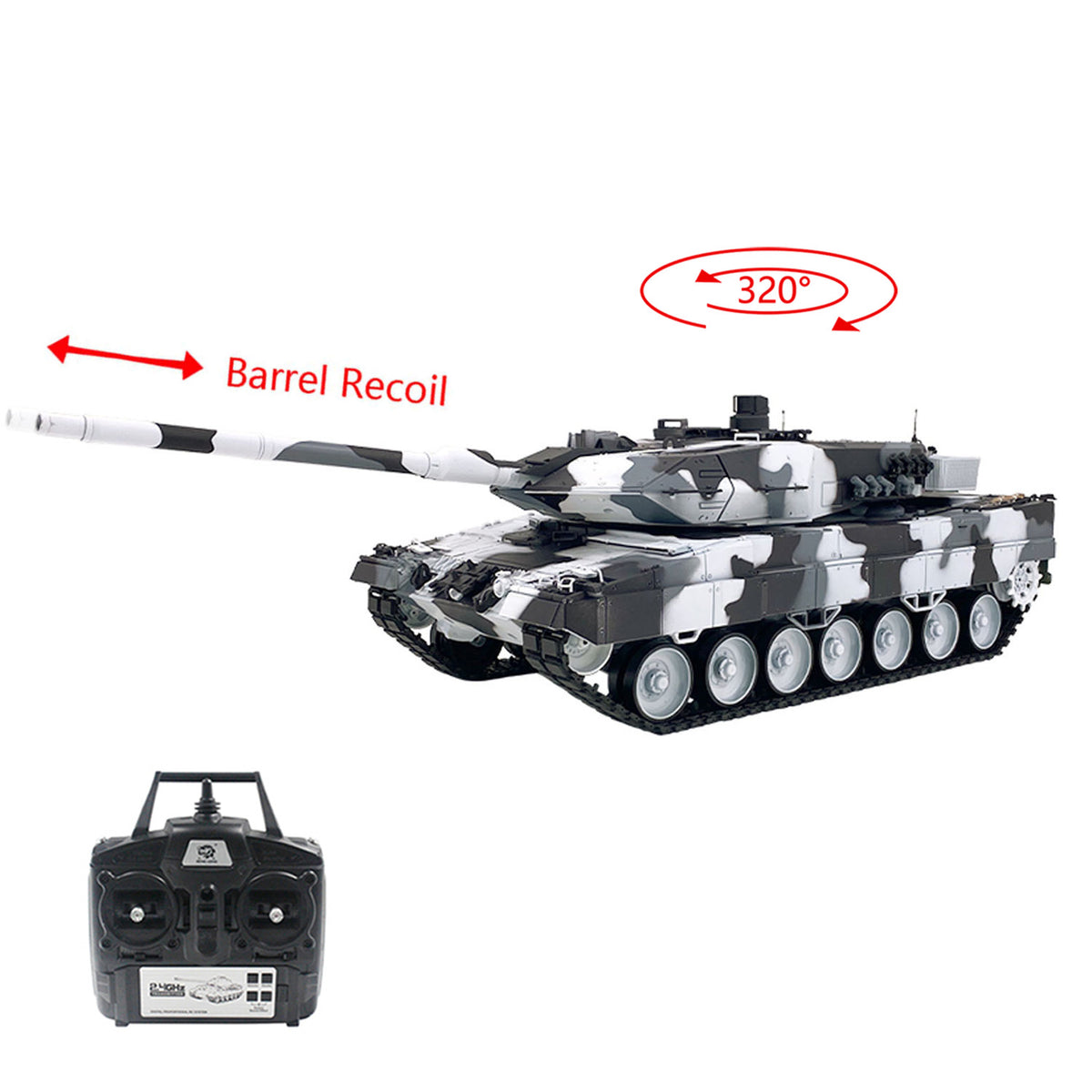 TOUCAN RC HOBBY 2.4G Henglong 1/16 7.0 Leopard2A6 RC Tank 3889 Metal Gearbox Suspension Bars BB IR Barrel Recoil Sound Smoking Light Battery