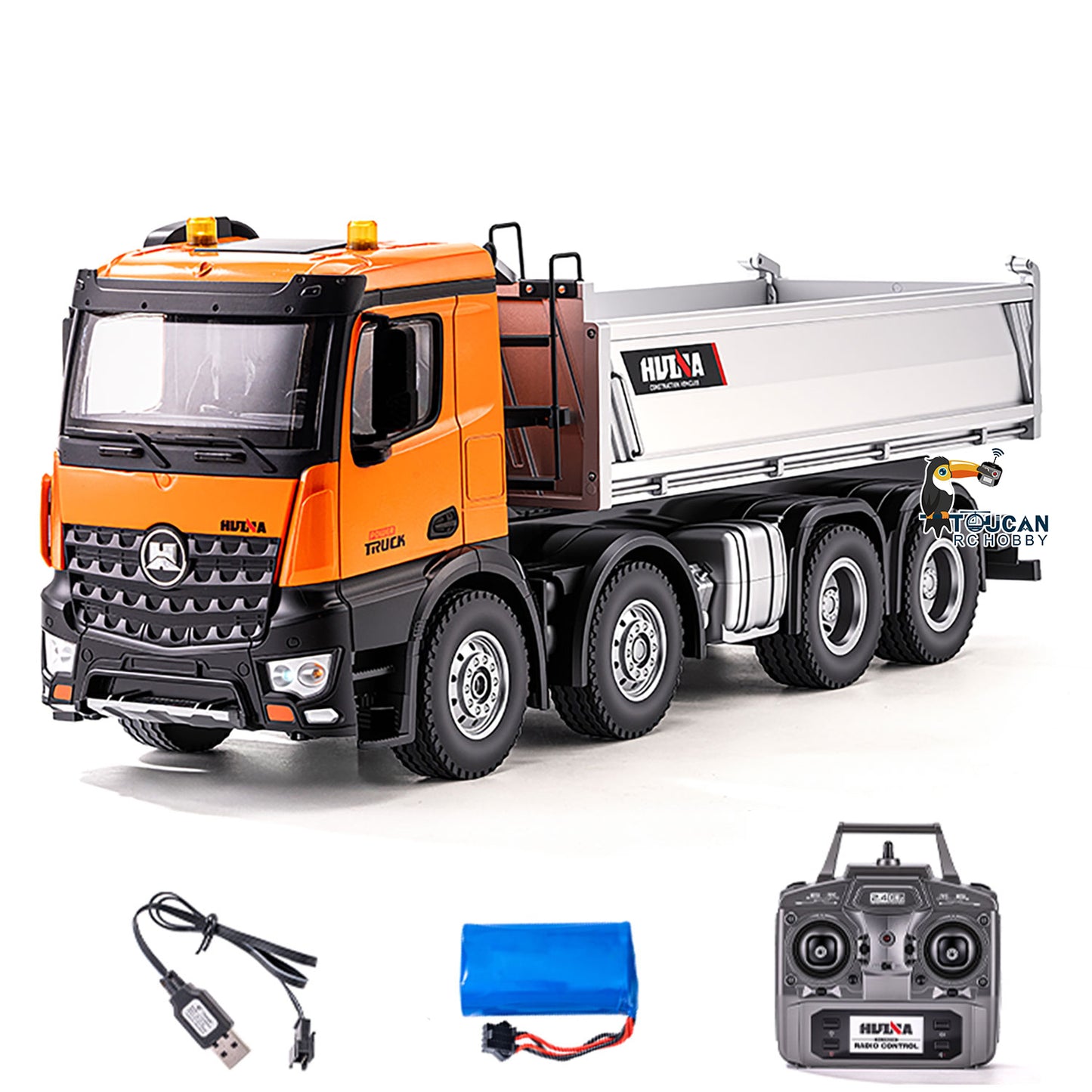 HUINA 1/14 Metal Remote Control Dump Truck 1536-1 8X8 Electric Lifting RC Tipper Finished Model RTR Light Sound Effects Battery