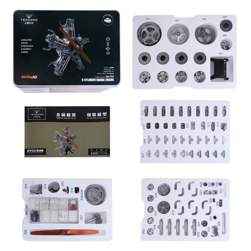 US Stock TECHING Electric Engine Five Cylinders Radial Simulation DIY Model Building Kits Toy Gift Battery