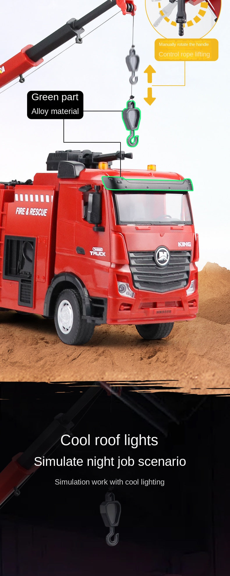 HUINA 1/18 1362 2.4G 9CH RC Fire Fighting Truck Model Remote Control Sprinkler Car Toy 41.6*11.6*27.4cm Assembled and Painted