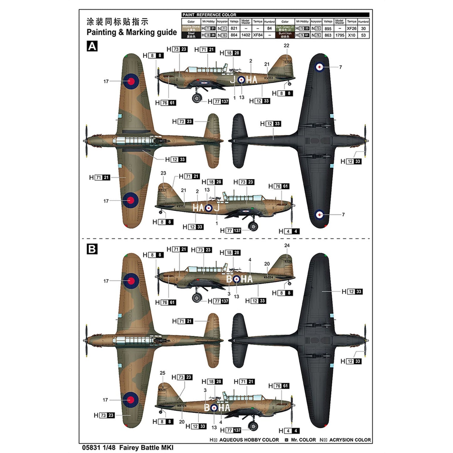 Trumpeter 1/35 05831 Fairey Battle MK1 Light Bomber Highly Detailed Plastic Static Model Customizable Features Collectible Toy