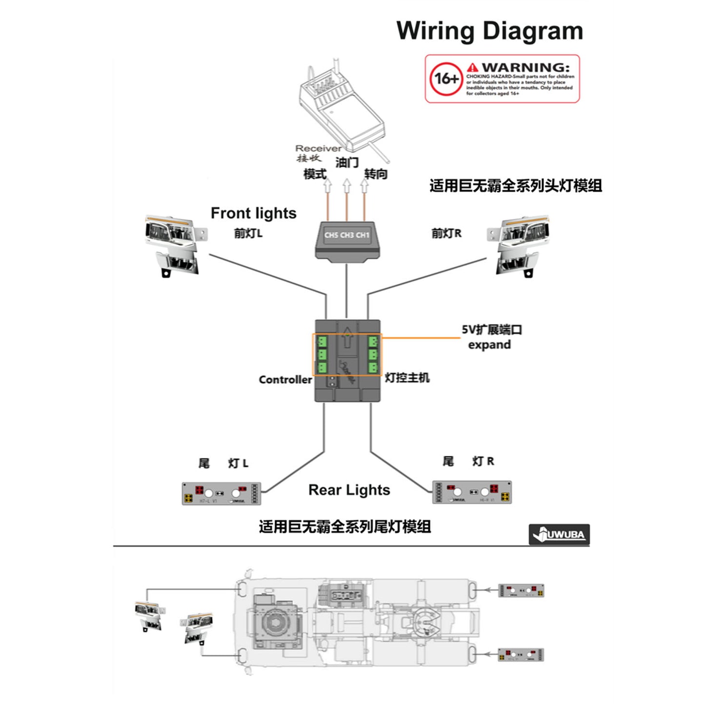 5V LED Rear Lamp Front Light Controller for DIY TAMIYA 1:14 RC Tractor Truck Model 770S 3363 3363 FH16 R470 R620 R730 Lorry Car