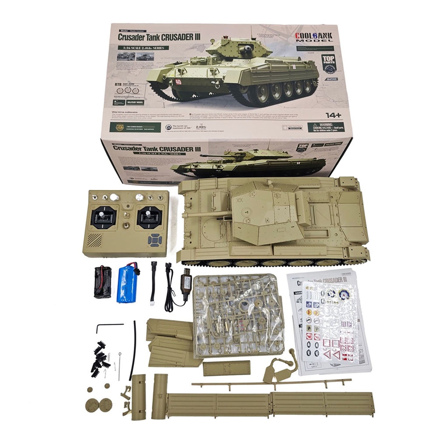 In Stock 1/16 RC Battle Tank CoolBank Crusader MK III 2.4G Remote Control RTR Military Tank Model 360??Turret Rotary Smoke Sound Lights