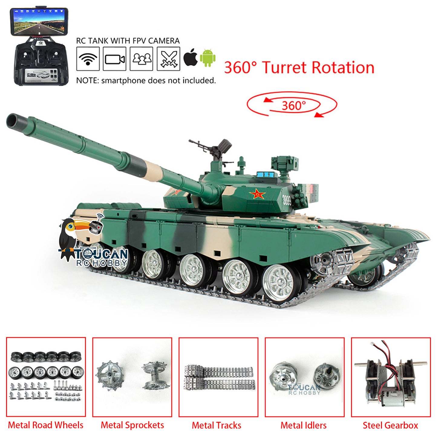 Henglong 1/16 7.0 99A FPV RC Panzer Remote Controlled Tank 3899A 360 Turret Metal Tracks Wheels Hobby Model Gift Toy