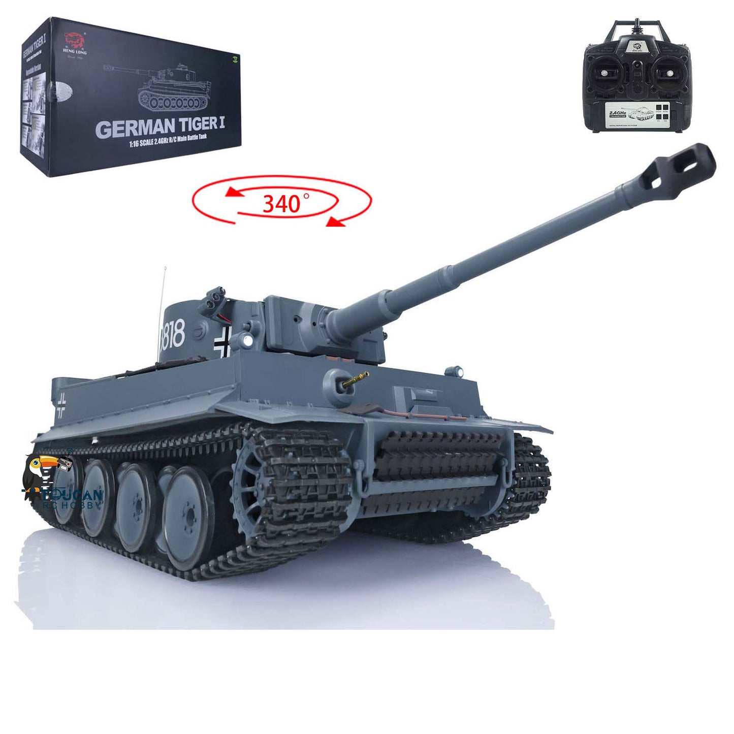 1/16 7.0 Henglong Plastic RC Tank Radio Controlled Military Truck 3818 German Tiger I Turret Side Light Smoking Minigun Side Light