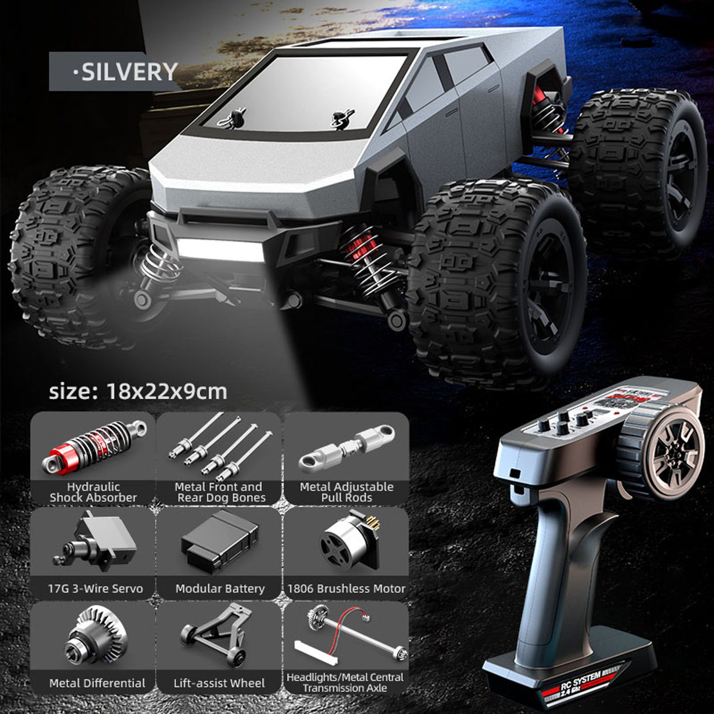 1/20 RC High Speed Pickup Truck 40km/h 4*4 2.4G Remote Control Off Road Car C8811 Brushless Motor Battery ESC Lifting Wheel RTR