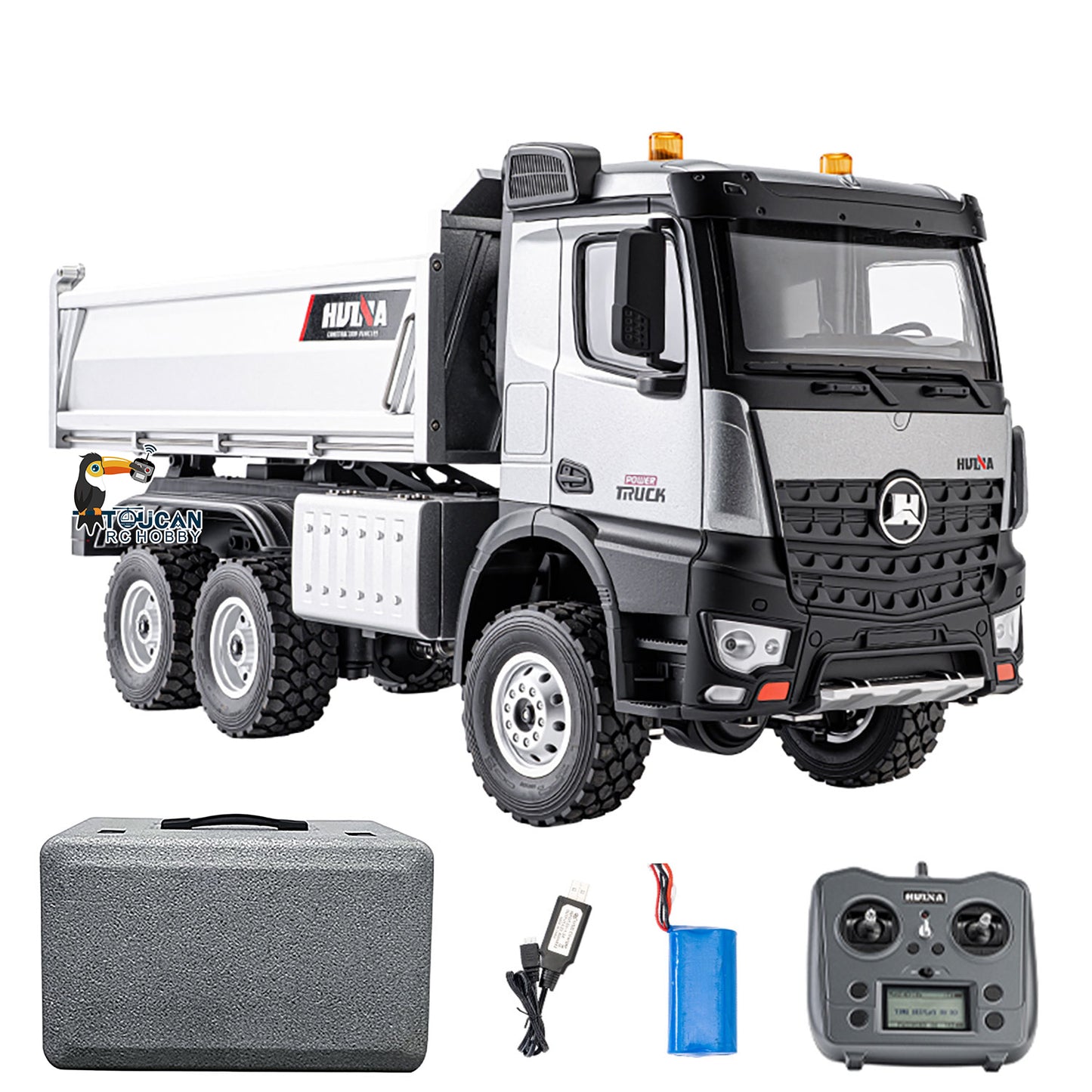 HUINA 1598PRO 1/14 Metal Remote Control Dump Truck 6X6 Engineering Vehicle Electric RC Tipper Model Light Sound System Battery