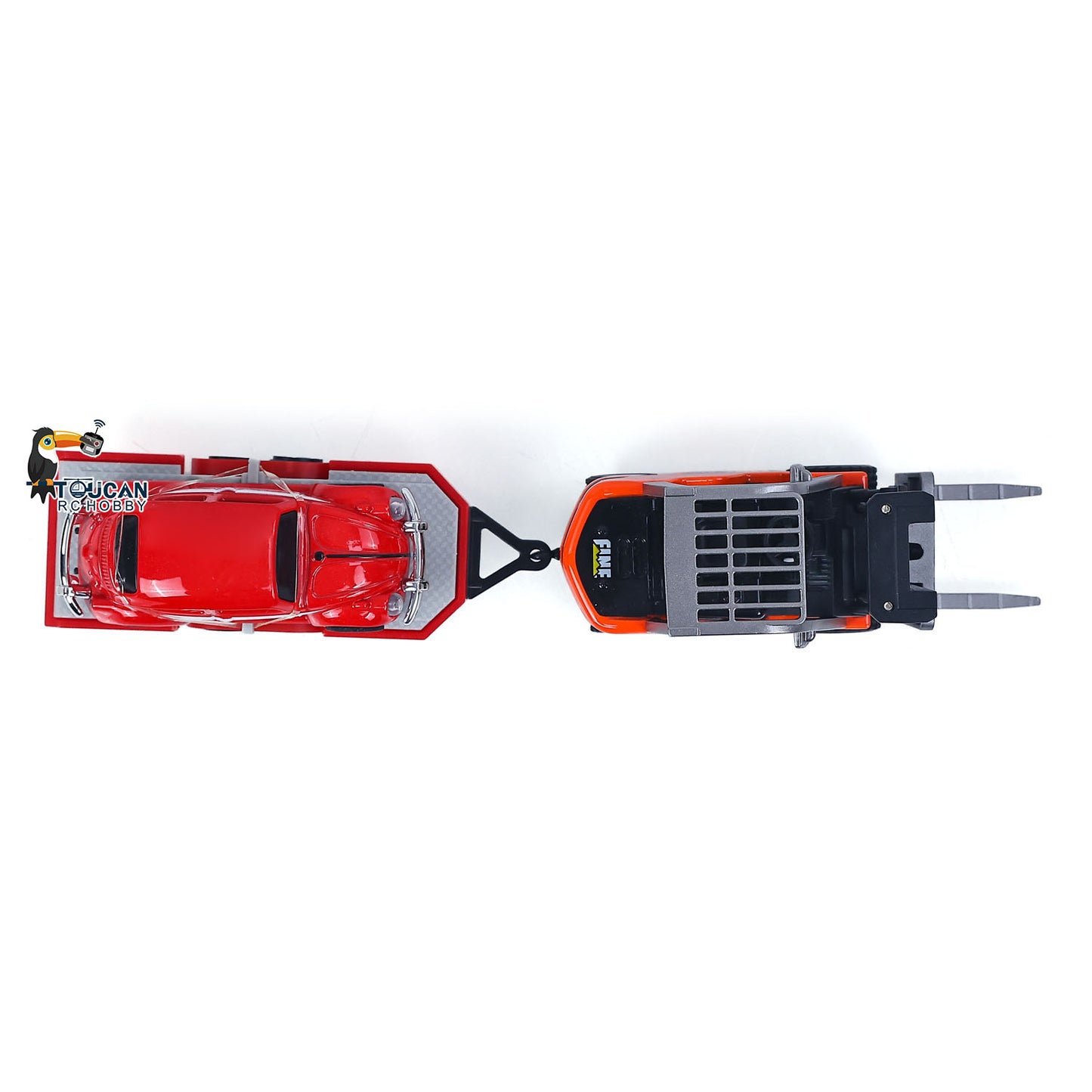 1/64 2.4GHz Remote Control Forklift Half Alloy RC Vehicle Light Sound Effect W/ Mini Trailer Car Tabletop Model Collection