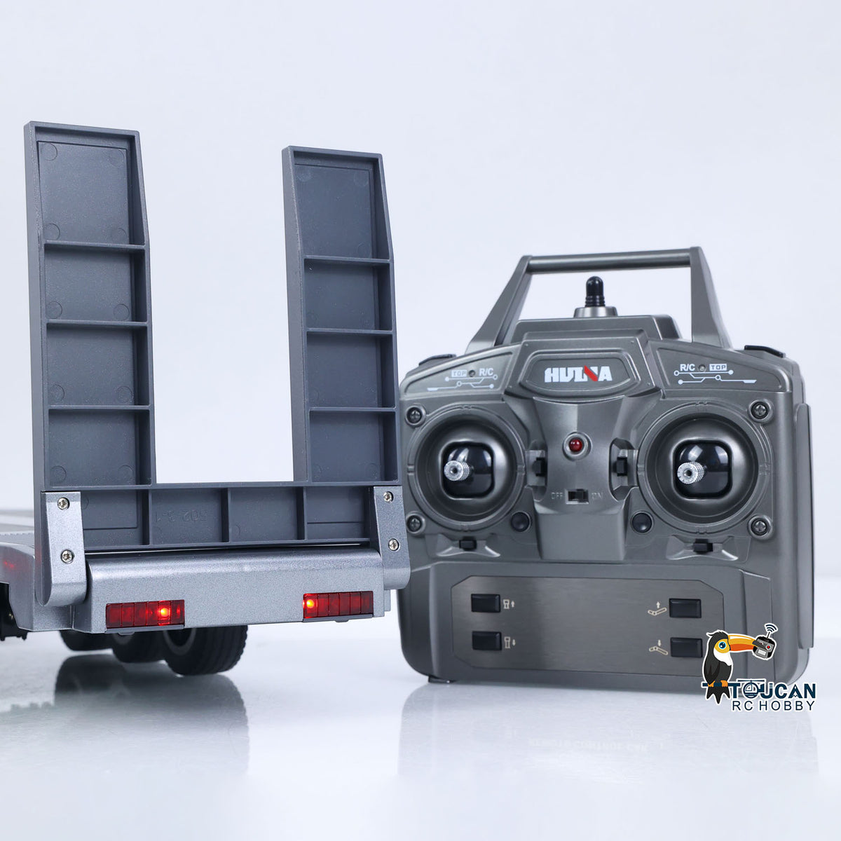 TOUCAN RC HOBBY US Stock HUINA 770S 1/18 Remote Control Tractor Truck Electric Support Legs Tail Board 3Axle Plastic Semi Flatbed Trailer RTR Model