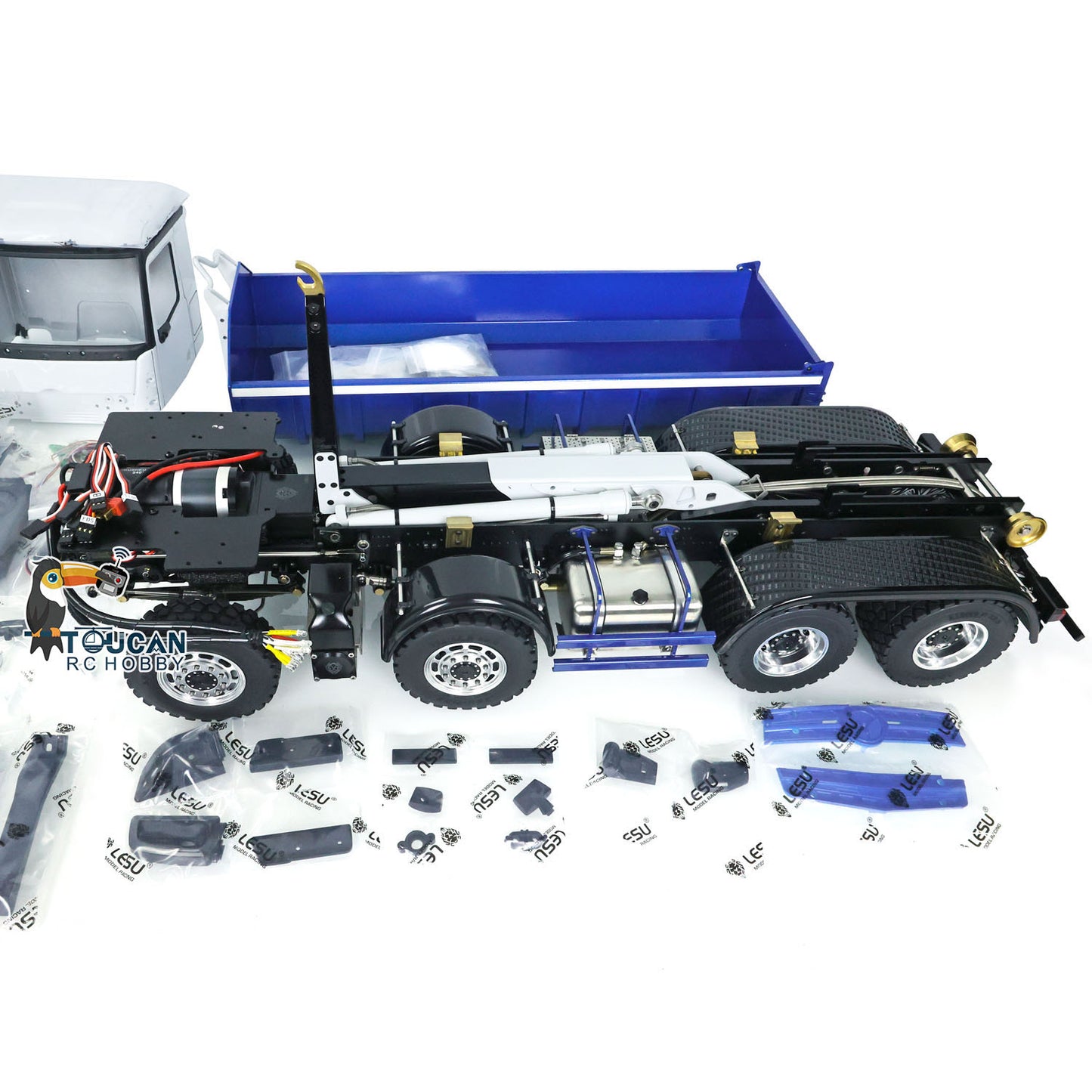 LESU Z0036 1/14 Metal 8x8 Hydraulic RC Roll On Off Dumper 2 Speed Transmission Differential Lock Sound Light System Front Hook