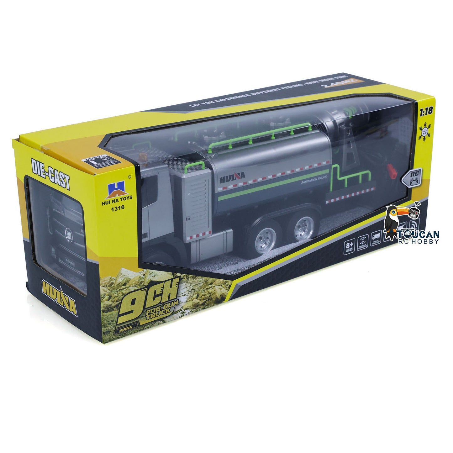1/18 HUINA 1316 RC Spray Fog Cannon Remote Control Truck 9CH Eletric Car Hobby Model for Children Adults