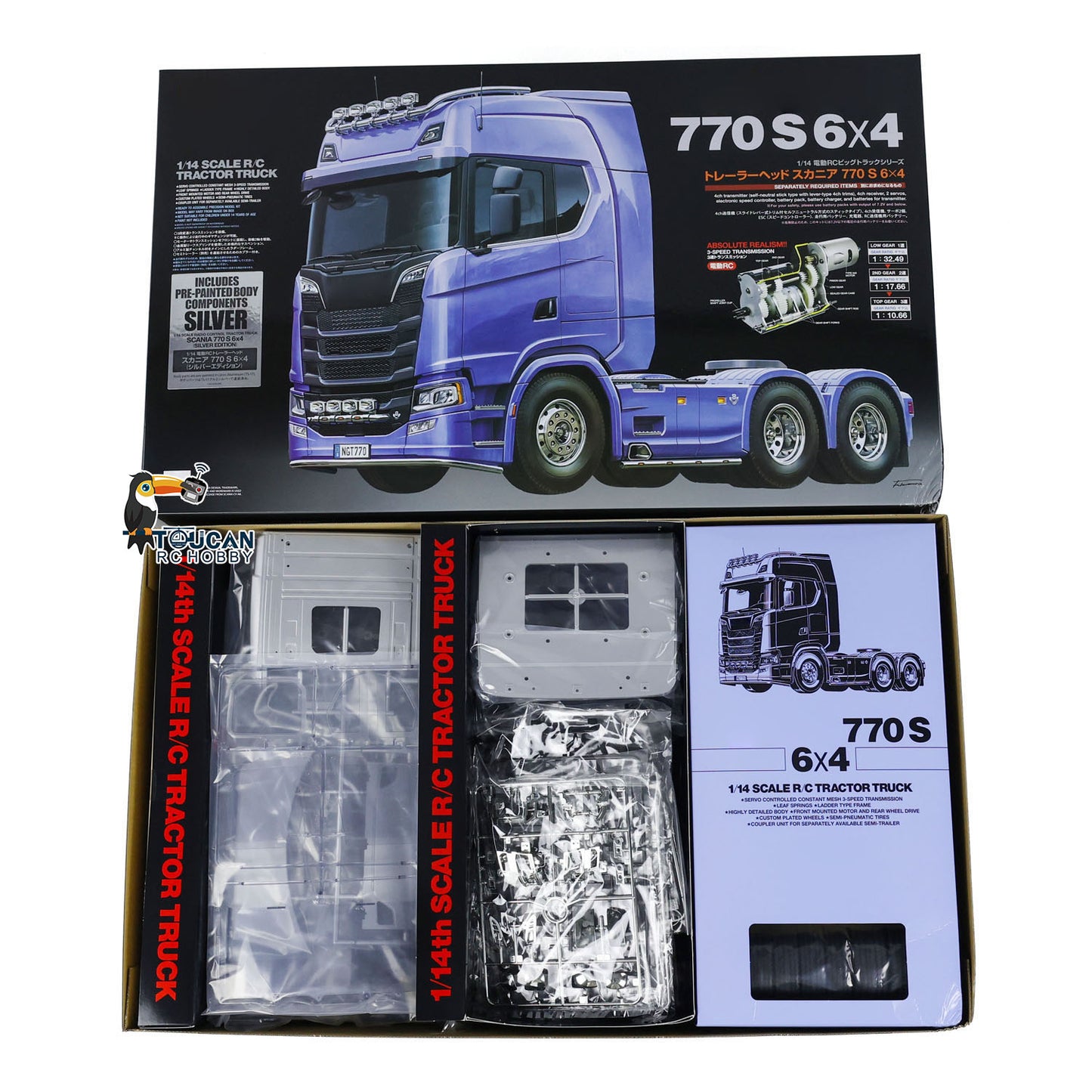 1/14 6X4 770S 56373 RC Tractor Truck Silver 3-speed Remote Controlled Car DIY Electric Model Kit Motor 532x193x307mm
