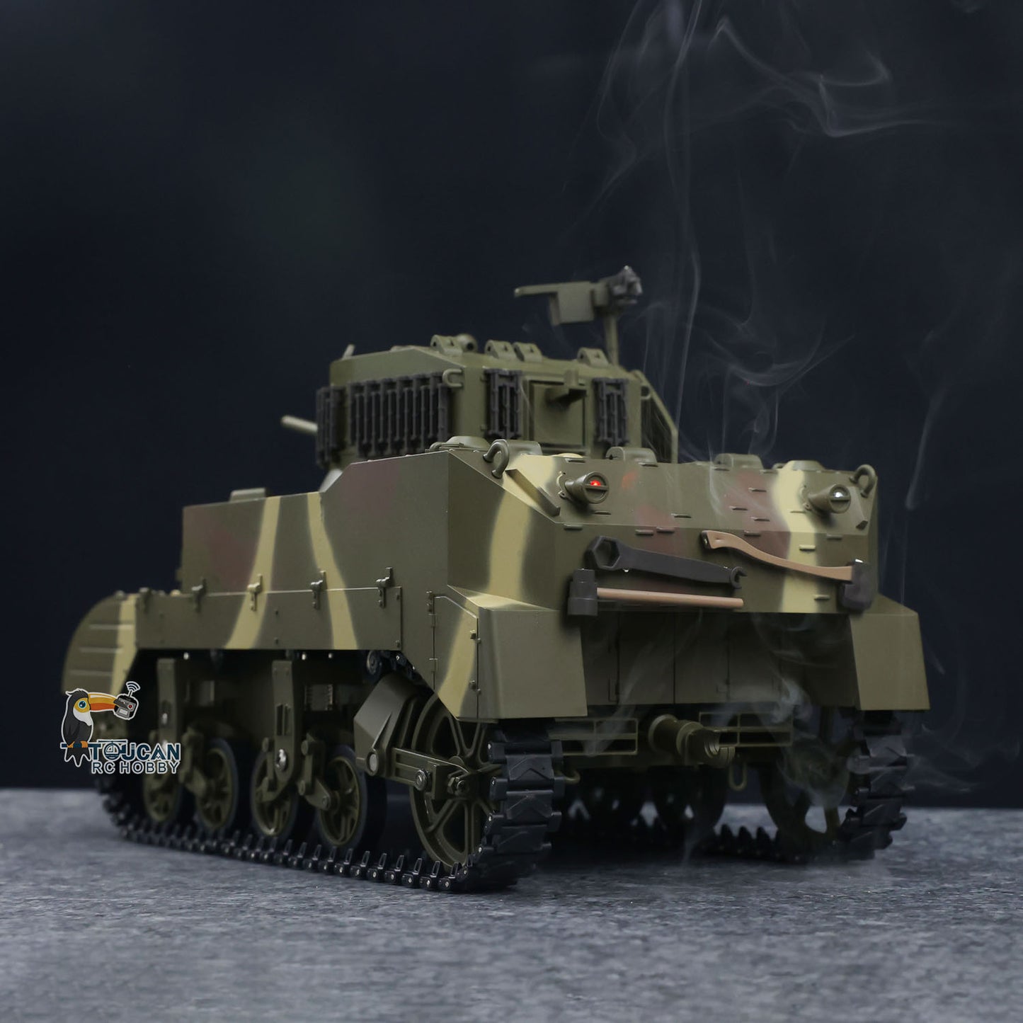 1/16 RC Tank US M5A1 Stuart VI Remote Control RTR Light Tank 360 Smoking Radio System Barrel Recoil Light Flash Two Battery
