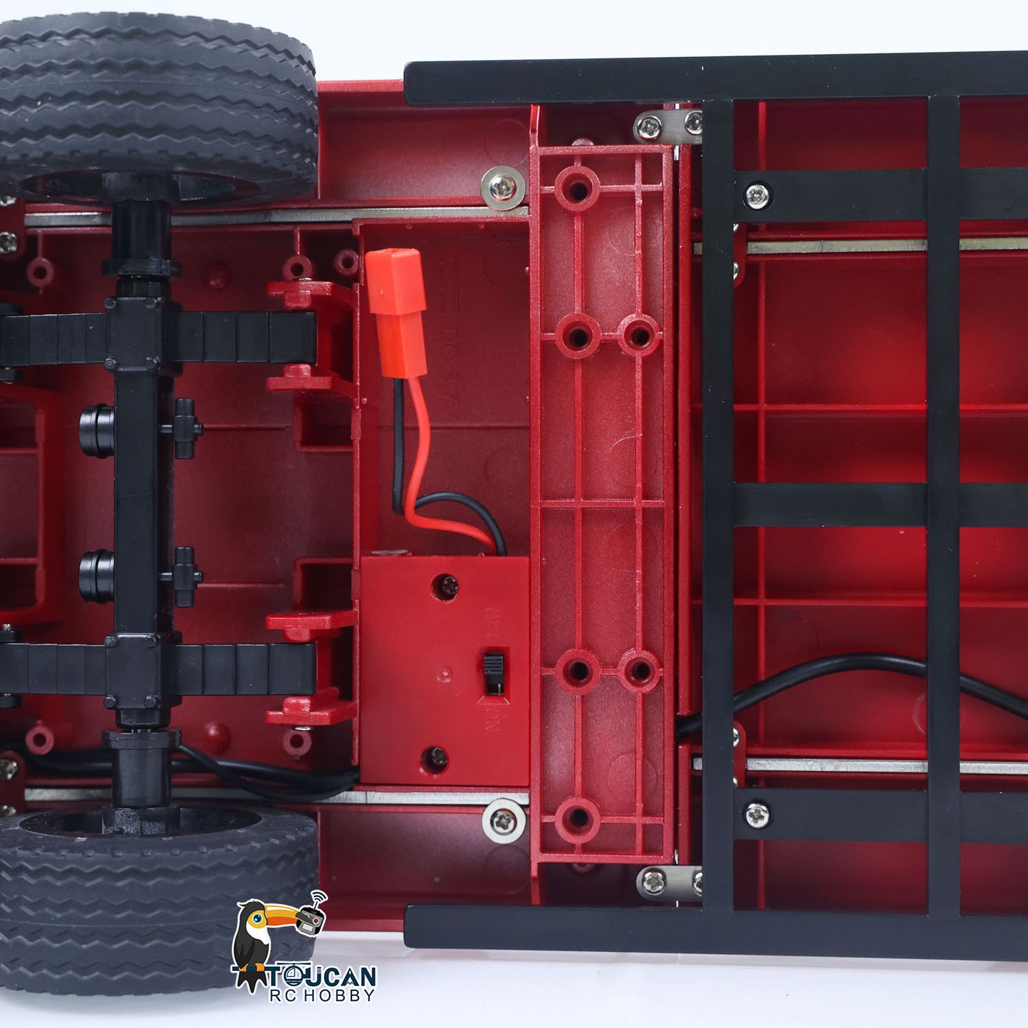 3 Axles Plastic Semi Trailer Flatbed 1502 for 1/18 RC Tractor Truck HUINA 1501 Lorry Car Model Upgrade Parts Electric Tail-Board & Lifting Legs Battery