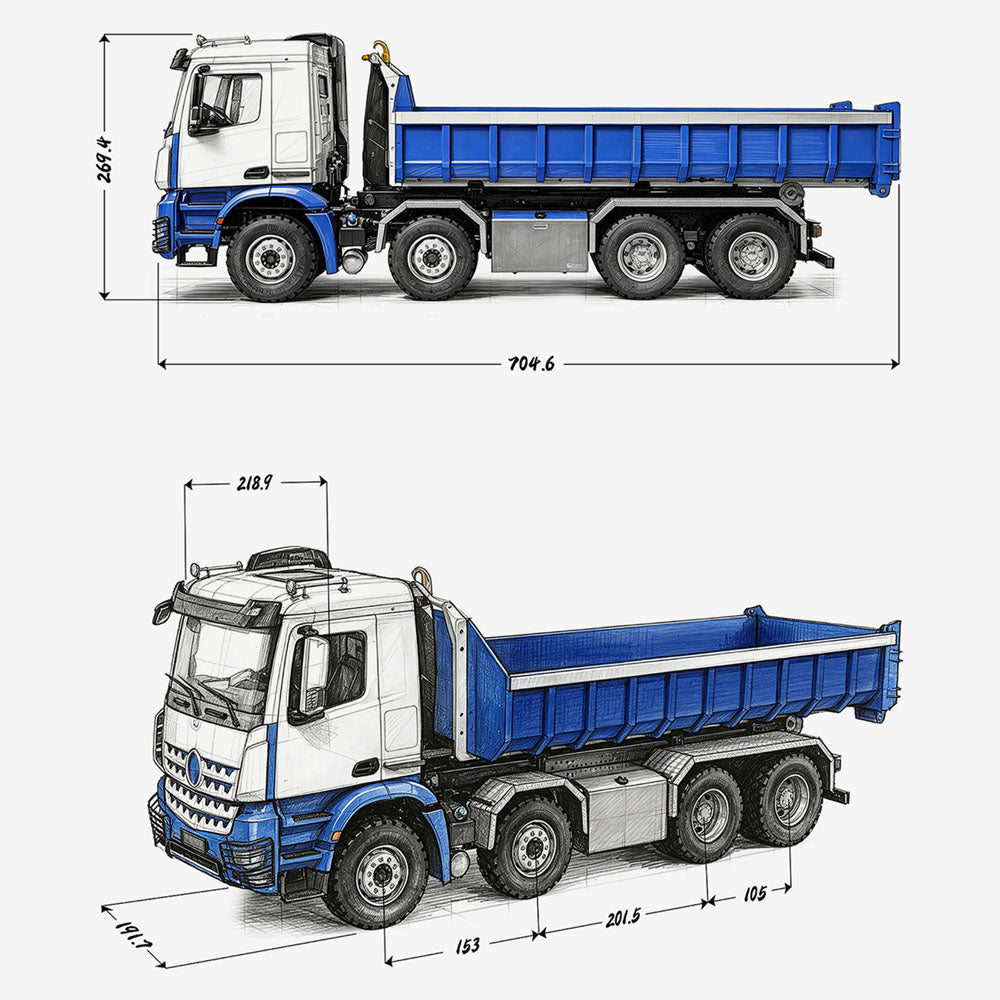 TOUCAN RC HOBBY LESU Z0096 1/14 RC Hydraulic Roll Off Dump Truck with 8x8 Metal Chassis Telescopic Hook Lift 3 Speed Transmission Light Sound