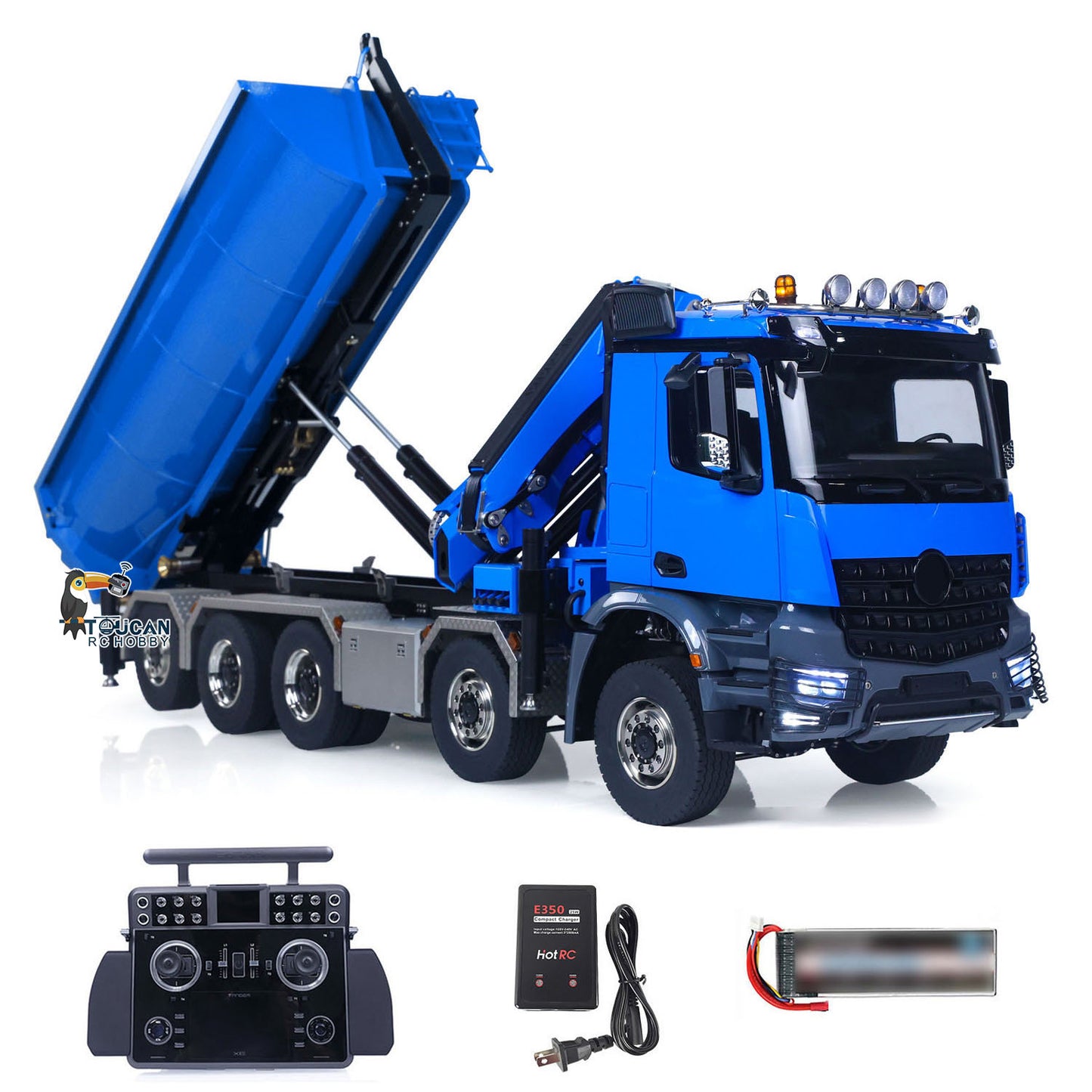 1/14 10x10 Radio Controlled Hydraulic Crane Dump BZ Metal Lorry Car Rear Axle Steering 2mm Piping System Replaceable Bucket