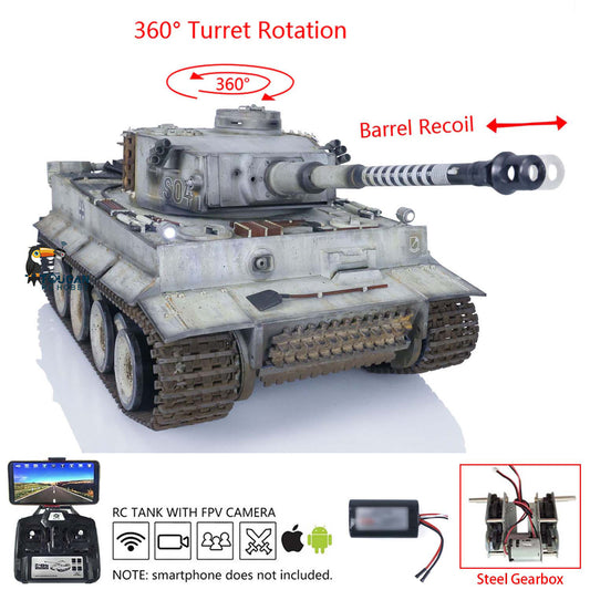Henglong 1/16 Plastic Painted 7.0 RC Tank 3818 Tiger I Military Armored Vehicleual Spray Collection Model FPV 360 Turret