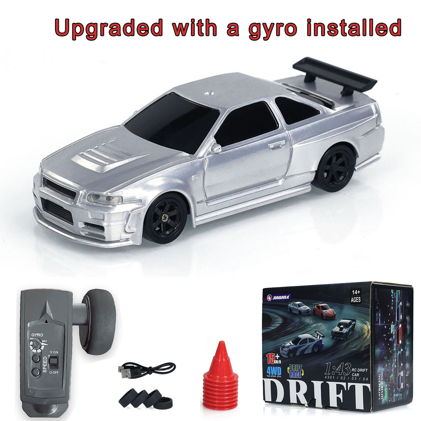 Fast Free Shipping 1:43 Ready to Run Race Car Gyro Drift Car 4WD Traffic Cones Mini Toy for Boys Plastic Simulation Vehicle