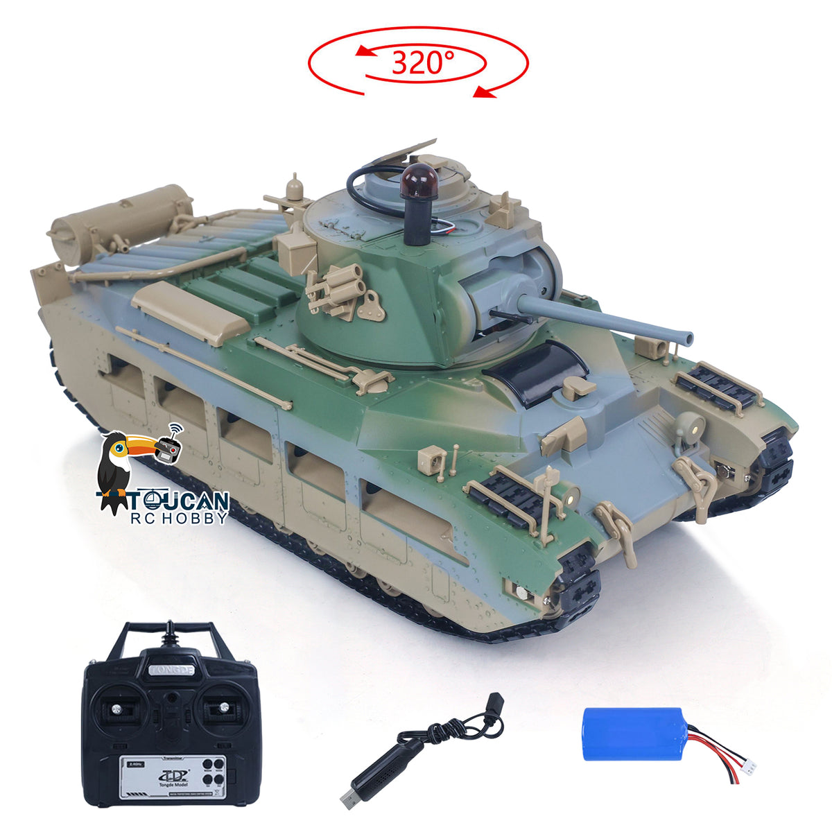 TOUCAN RC HOBBY 1/16 RC Tank Matilda III IV Tongde IR Turret Rotary 320 Degree Electric Remote Control Military Vehicle Metal Gearbox Road Wheel