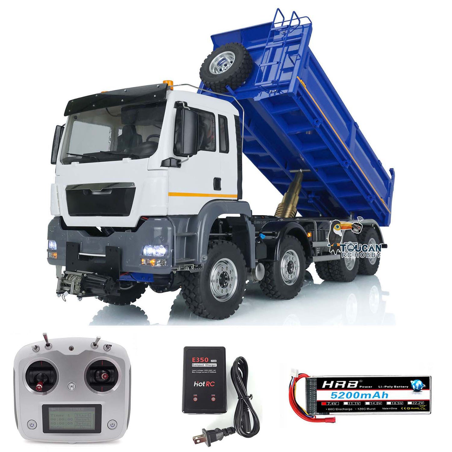 LESU 8X8 RC Single-Way Dumper Assembled Car for 1/14 Metal Chassis Radio Control Tipper Sound Light Truck Painted Blue White