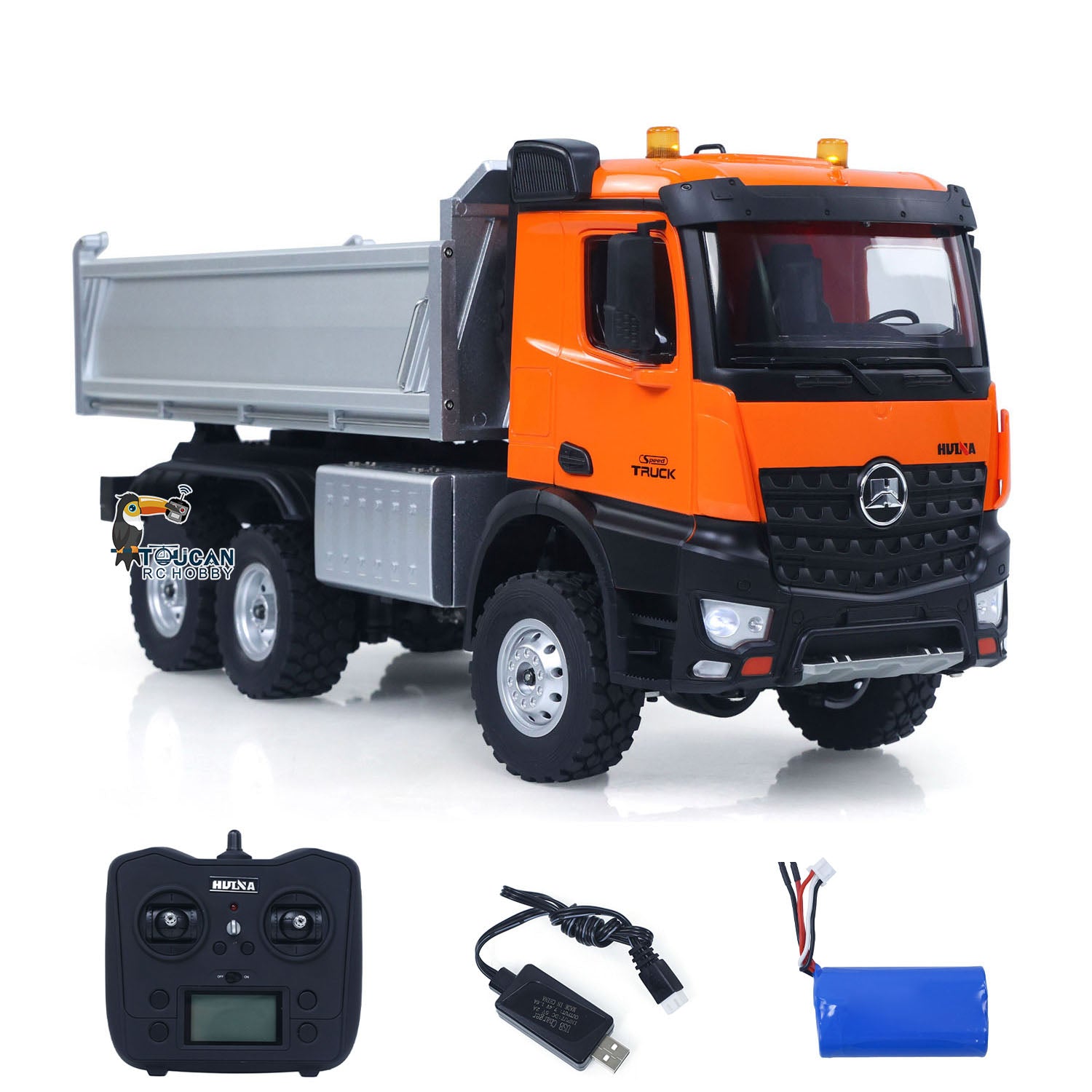wheelfun 1/14 Huina 1598 2.4G Volquete de control remoto 6×6 Ingeniería Transporte Vehículo Levantador Volquete Luz Sonido Batería Juguetes