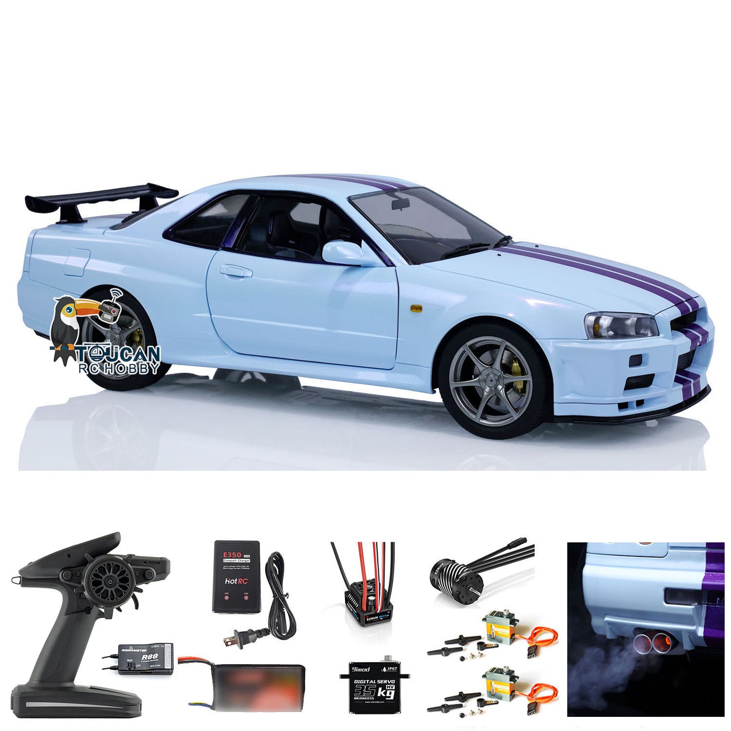 Capo 4WD 1/8 Metal RC Racing Car R34 4x4 High Speed RTR Remote Controlled Drift Vehicles Sound Smoking RTR Upgraded Version