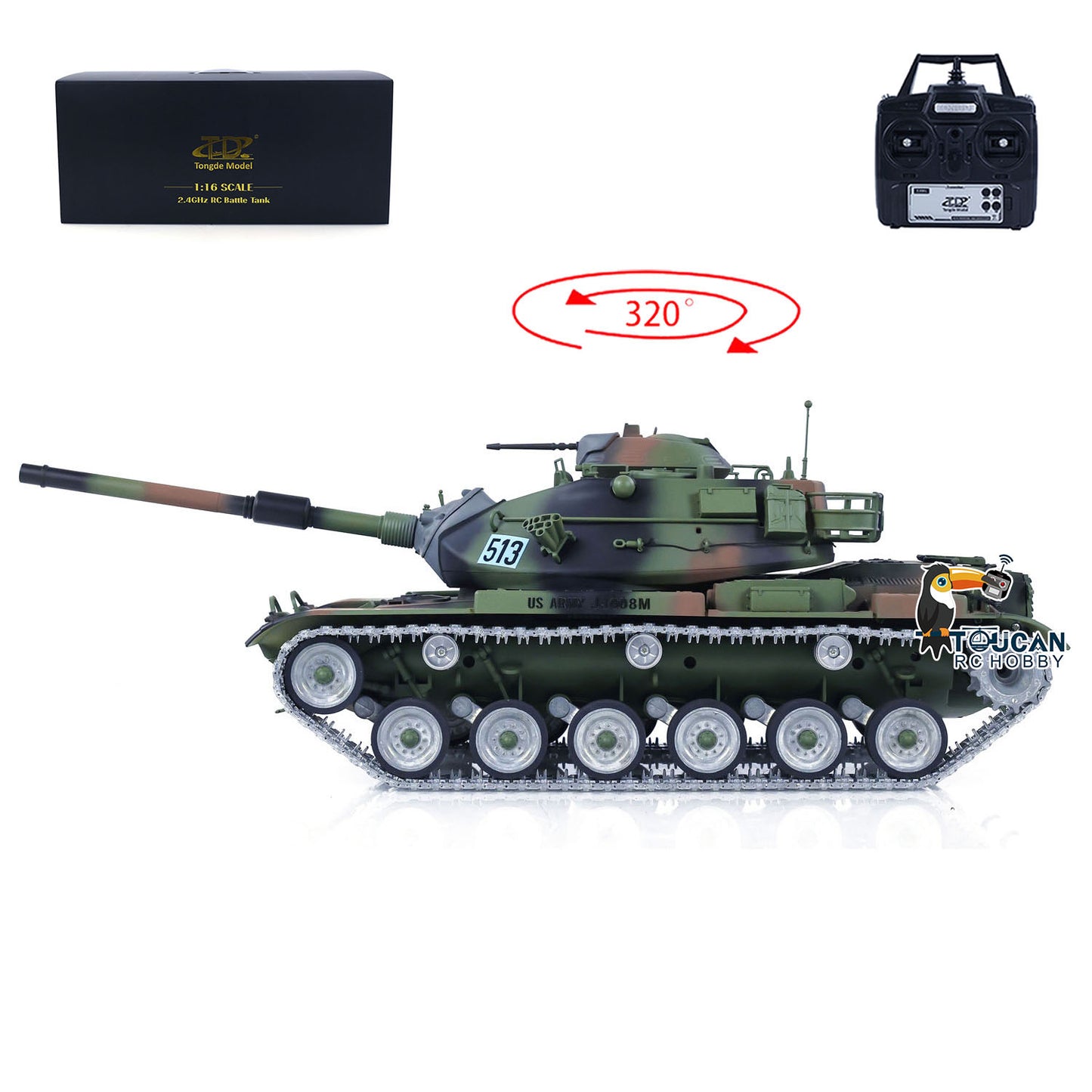 Tongde M60A3 1/16 RC Tank Remote Control Infrared Battle Panzer Camo Lights Painted Assembled Hobby Models Version