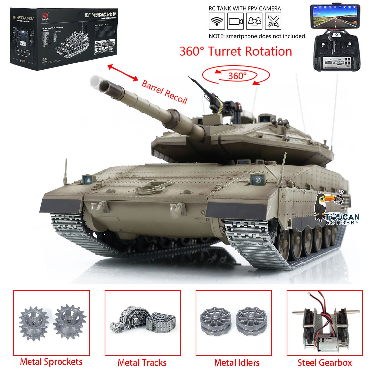 TOUCAN RC HOBBY 1:16 Heng Long 3958 RC Main Battle Tank IDF Merkava MK