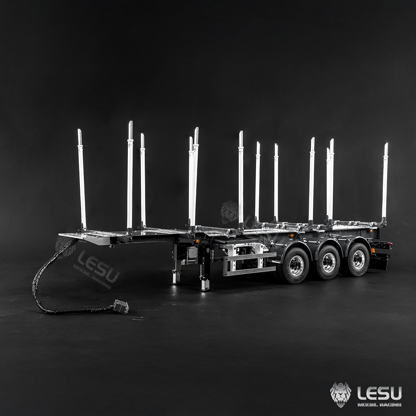 LESU 1/14 Metal Log Semi Trailer RC Wood Transport Car Light Electric Lifting Leg Servo-Controlled Drum Brake for TAMIYA Tractor