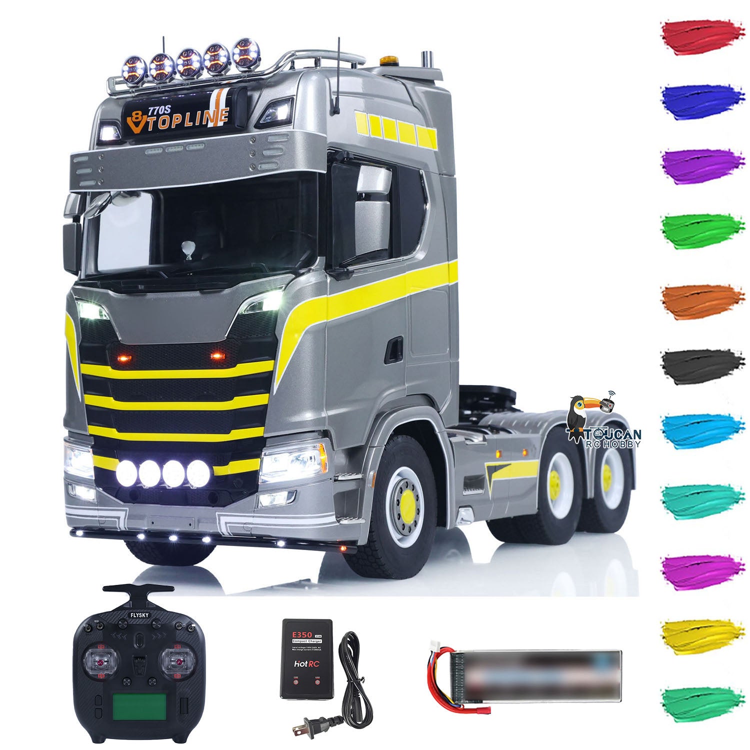 Toucan RC Hobby Tracteur télécommandé 1/18 RTR SC 770S 1501 6X4 RC Camion Voiture Lumières Système sonore Yeux de démons Monté Modèle pour adultes amateurs