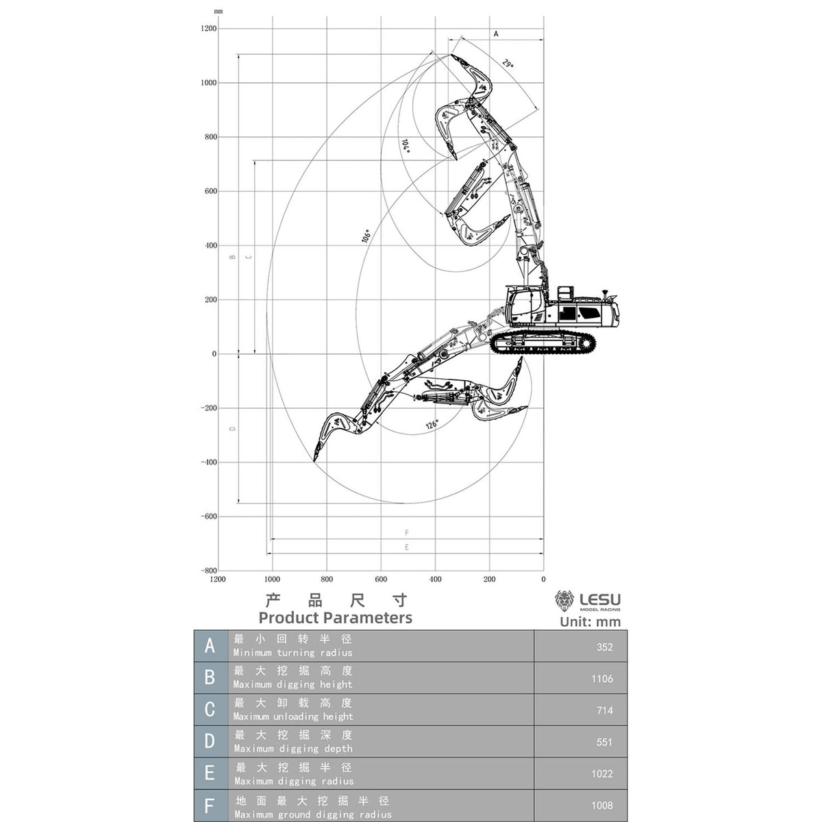 LESU 1/14 RC Hydraulic Excavator LR956 - 95% Metal KIT