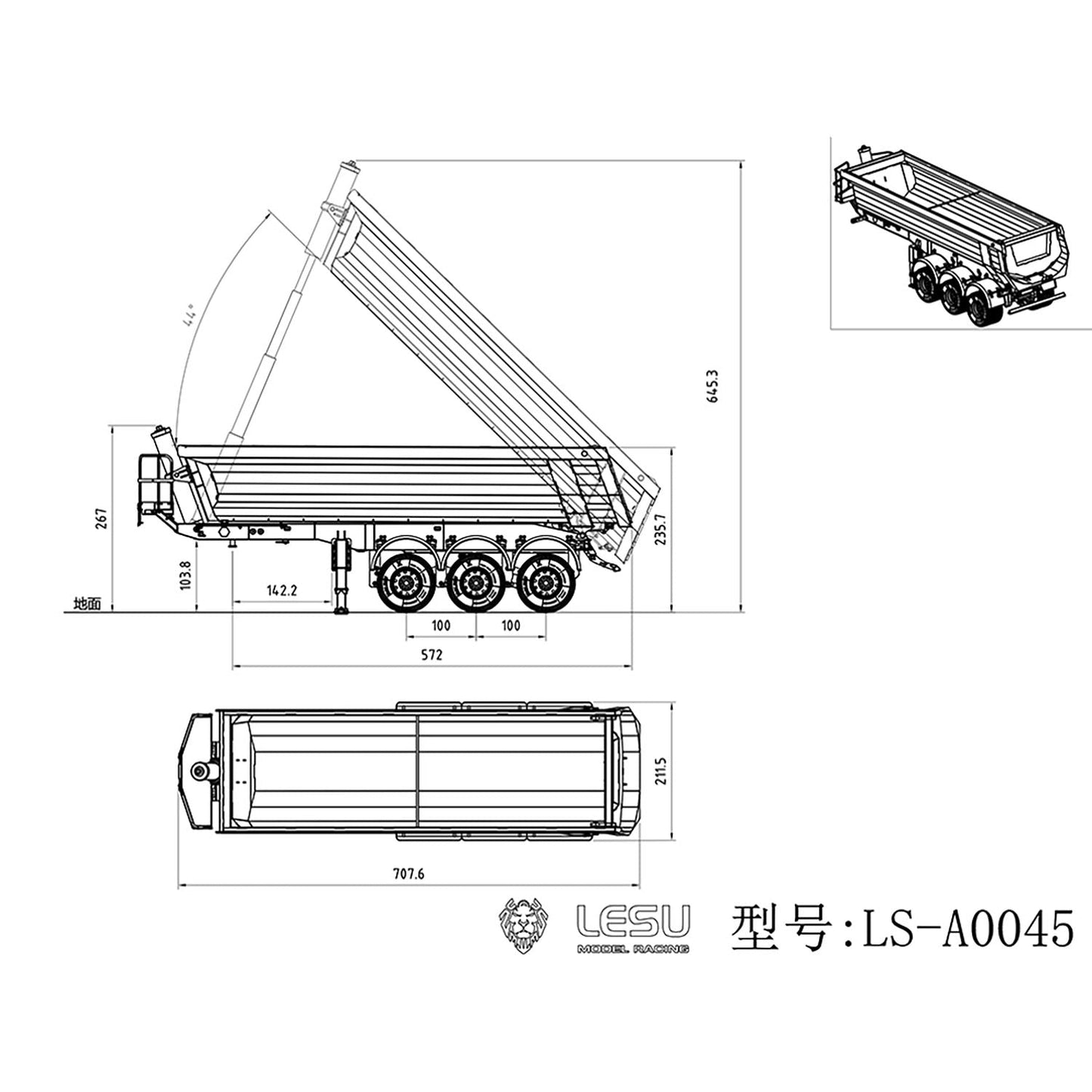 Metal LESU 3Axles 1/14 Hydraulic Dump Trailer A0045 for RC Tractor Truck Vehicle Model DIY TAMIYA Unassembled Unpainted