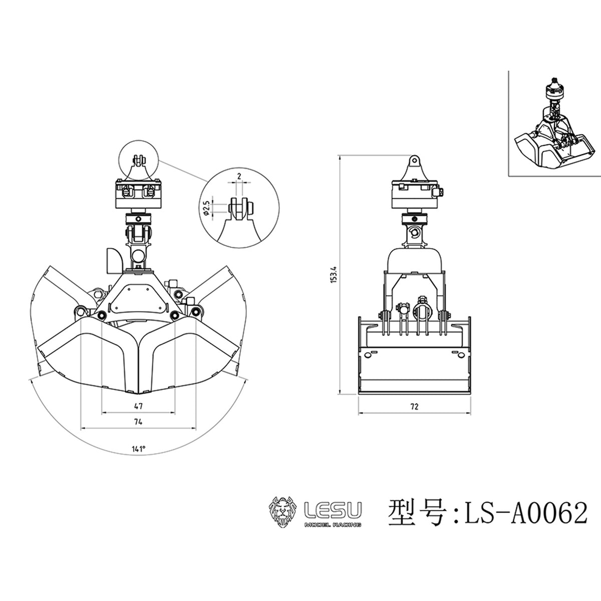 TOUCAN RC HOBBY LESU Metal Wood Clamp A0056/Clamshell Bucket A0062 for 1/14 RC Hydraulic Crane Truck DIY Model for Scale Model Enthusiast Indoor