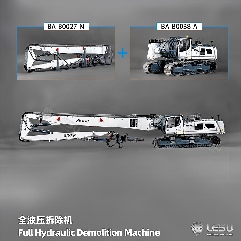 Heavy Machine 1/14 RC Full Hydraulic Demolition Excavator LESU Aoue LR960 Finished Digger Model PNP Pump 13CH Valve Demolition Arm