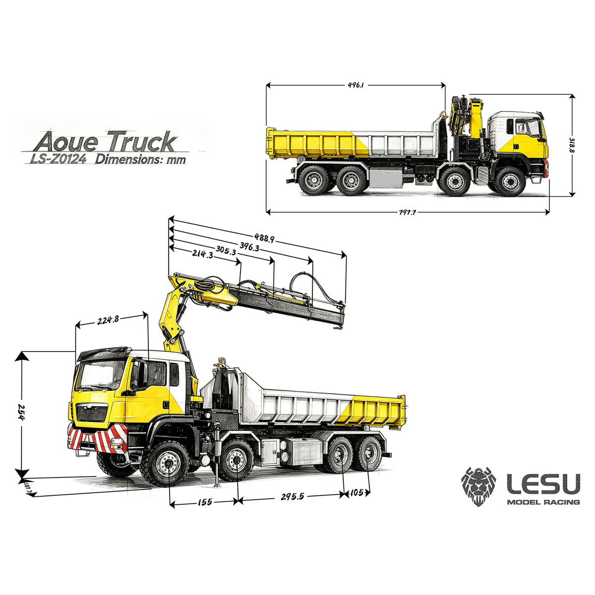 TOUCAN RC HOBBY LESU Z0124 1/14 8x8 Hydraulic Crane RC Roll Off Dump Truck with TGS Cabin Metal Chassis Telescopic Hook Lift 3 Speed Gearbox Light Sound System