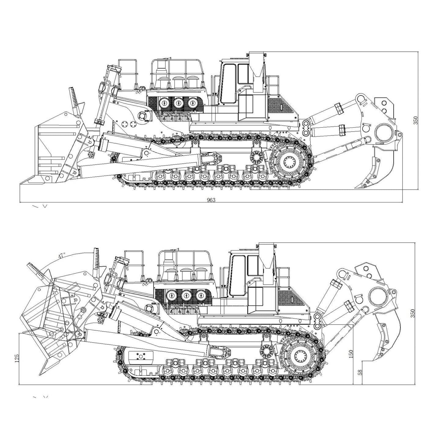 USA Pre-Order by the sea JDMODEL Metal 1/14 RC Hydraulic Bulldozer 575 Heavy Machine Huge Dozer Model Frsky X14 Radio System Mix Control Car Rear Ripper