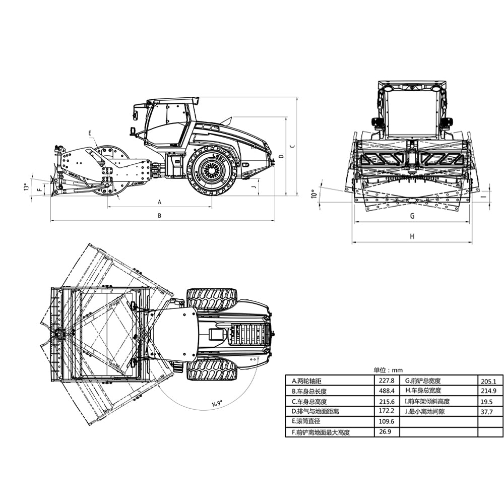 LESU AOUE H13i 1/14 Metal Hydraulic RC Road Roller Front Shovel Towing Hook Differential Lock Rear Axles Sound Light System