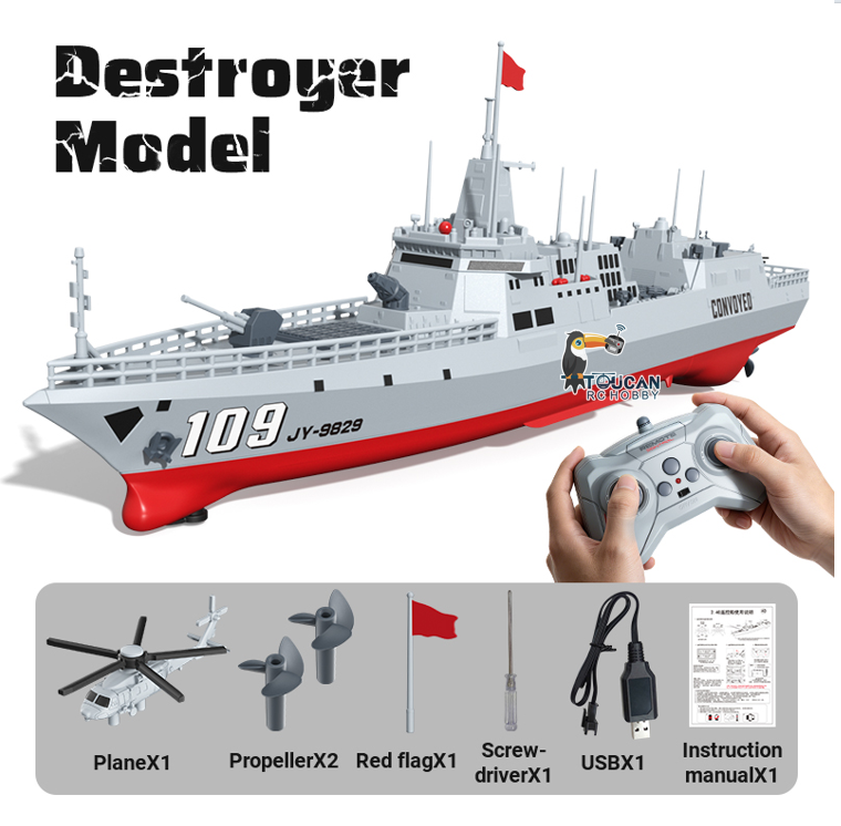 TOUCAN RC HOBBY JJRC S28 RC Warship Boat with Water Spray 2 Speeds Dual Motor Remote Control Ship Model for Pool Lake Water Play