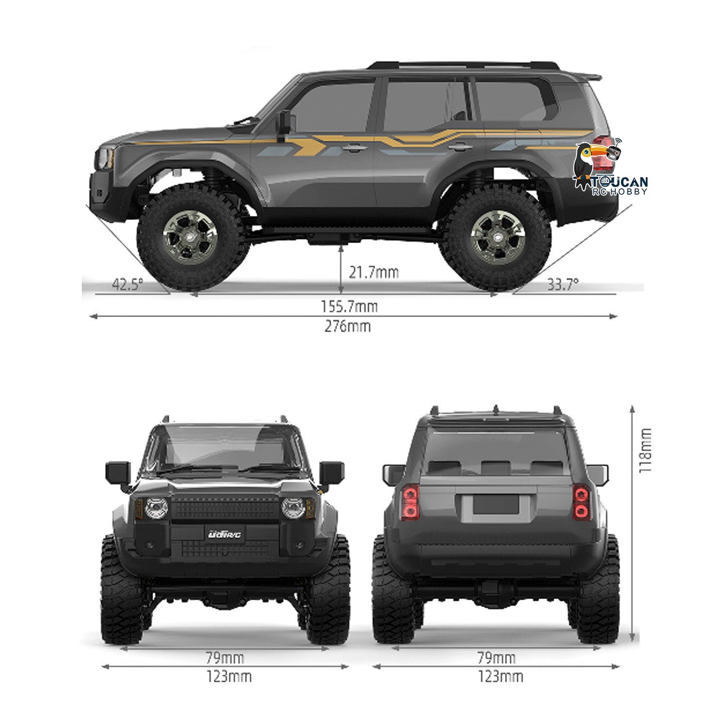 15KM/H UDIRC UCX1802PRO 1/18 4WD Remote Control Off Road Car RTR RC Crawler Brushless Motor Lights Battery No Sound System
