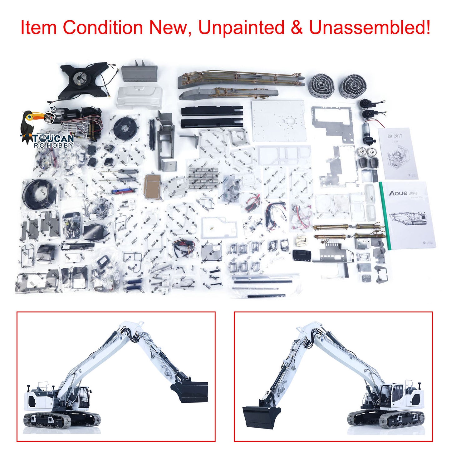 LESU 1/14 Metal RC Excavator AOUE LR945 Long-reach Hydraulic Digger